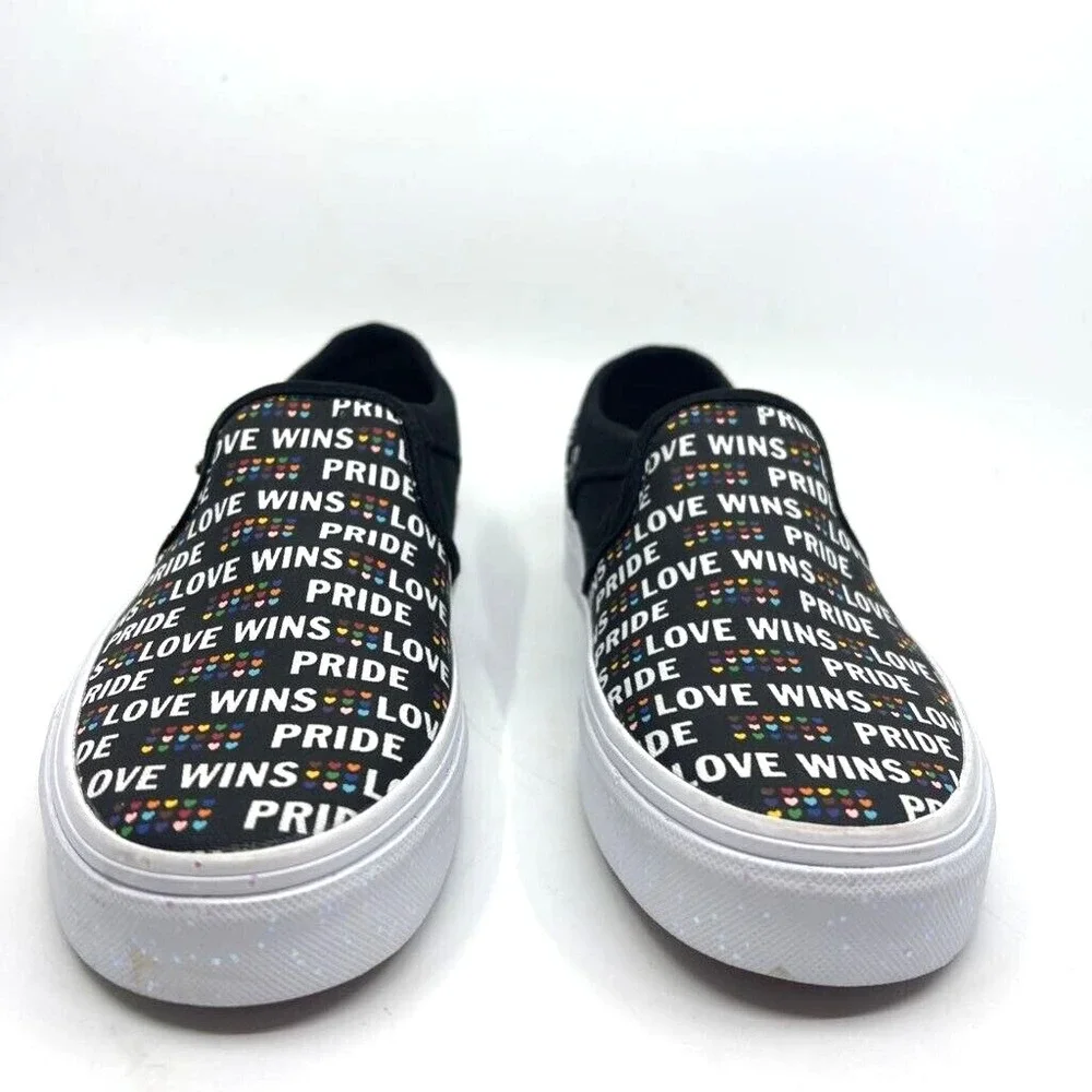 Vans Womens Asher Pride Slip On Shoes‎ Black Multicolor Love Wins Canvas 5 New